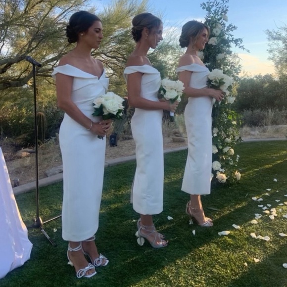 NWT Rachel Gilbert Matteo Midi Dress Gown Off Shoulder Bridal Wedding White - Picture 6 of 15